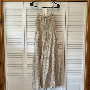 Grade and Gather Beige Gingham Smocked Midi Dress 100% cotton
